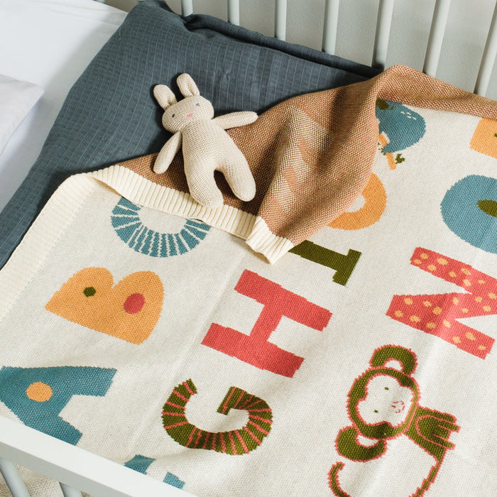 100% Cotton Jacquard Baby Blanket 80x100cm - Alphabet-Blankets-Little Whitehouse