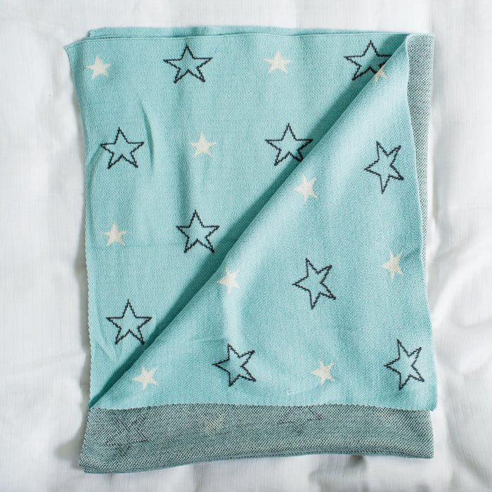 100% Cotton Jacquard Baby Blanket 80x100cm - Blue Stars-Blankets-Little Whitehouse