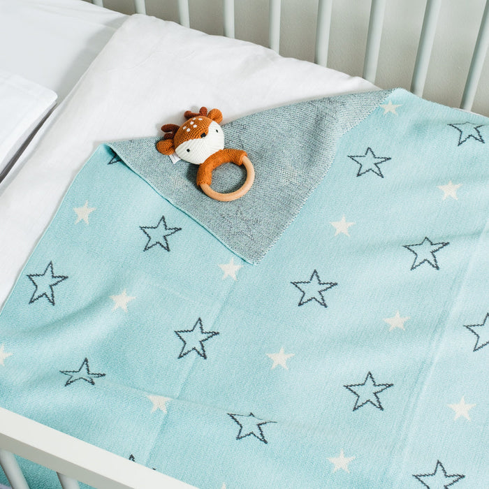 100% Cotton Jacquard Baby Blanket 80x100cm - Blue Stars-Blankets-Little Whitehouse