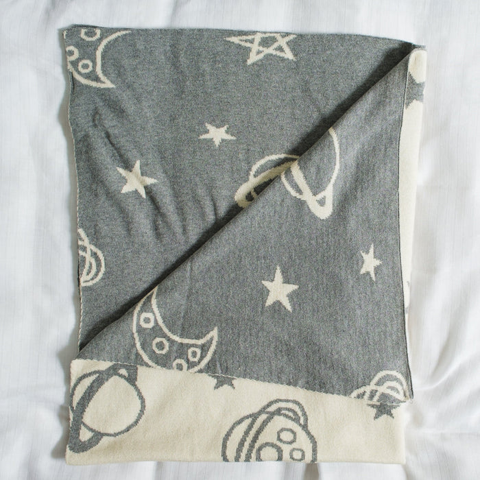 100% Cotton Jacquard Baby Blanket 80x100cm - Celestial Space Reversible-Blankets-Little Whitehouse