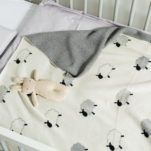 100% Cotton Jacquard Baby Blanket 80x100cm - Counting Sheep-Blankets-Little Whitehouse