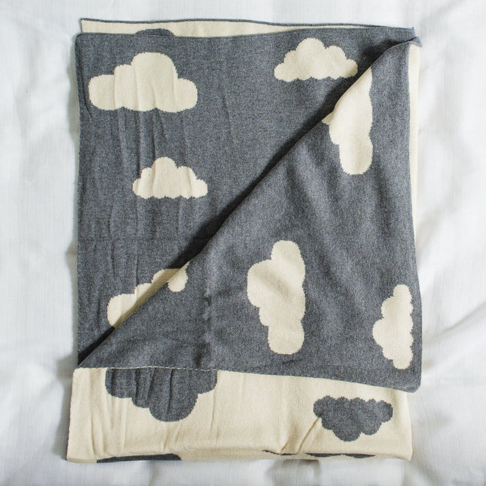 100% Cotton Jacquard Baby Blanket 80x100cm - Dreamy Clouds Reversible-Blankets-Little Whitehouse