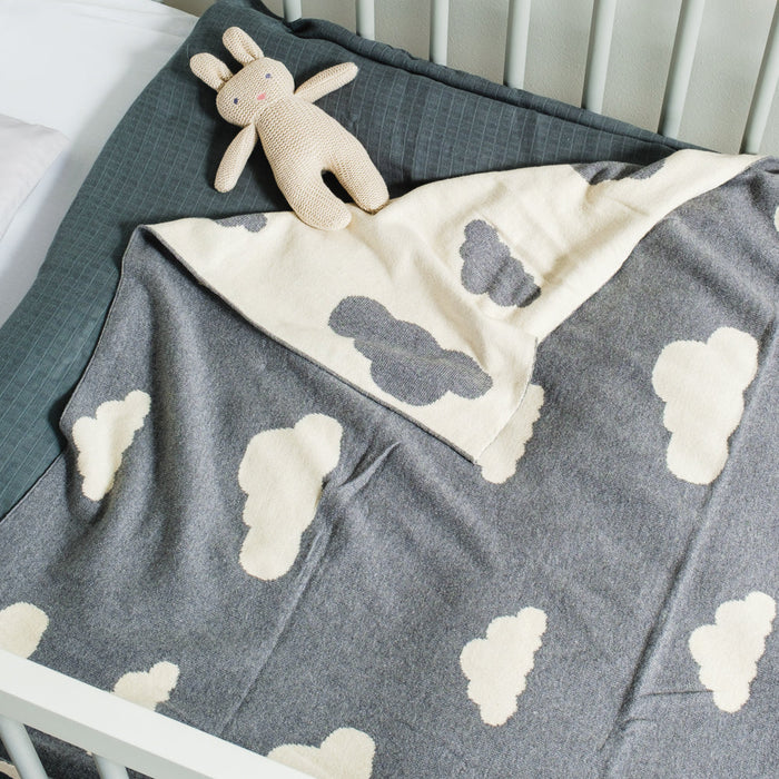 100% Cotton Jacquard Baby Blanket 80x100cm - Dreamy Clouds Reversible-Blankets-Little Whitehouse