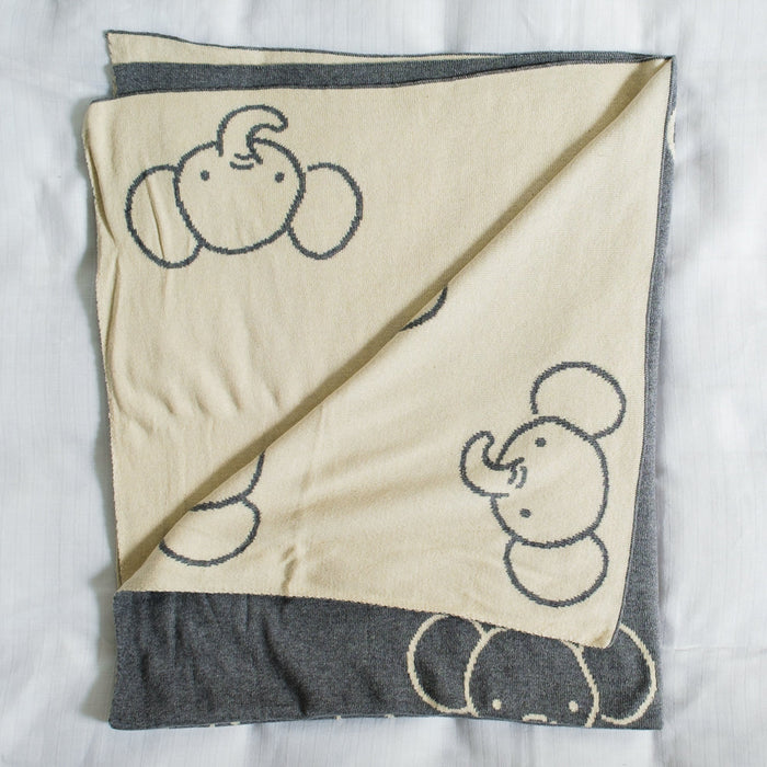 100% Cotton Jacquard Baby Blanket 80x100cm - Dumbo Delight Reversible-Blankets-Little Whitehouse