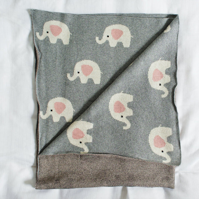 100% Cotton Jacquard Baby Blanket 80x100cm - Ellie Elephant-Blankets-Little Whitehouse