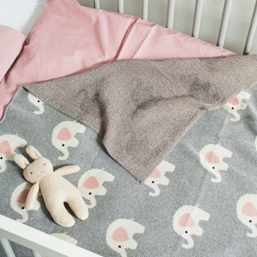 100% Cotton Jacquard Baby Blanket 80x100cm - Ellie Elephant-Blankets-Little Whitehouse