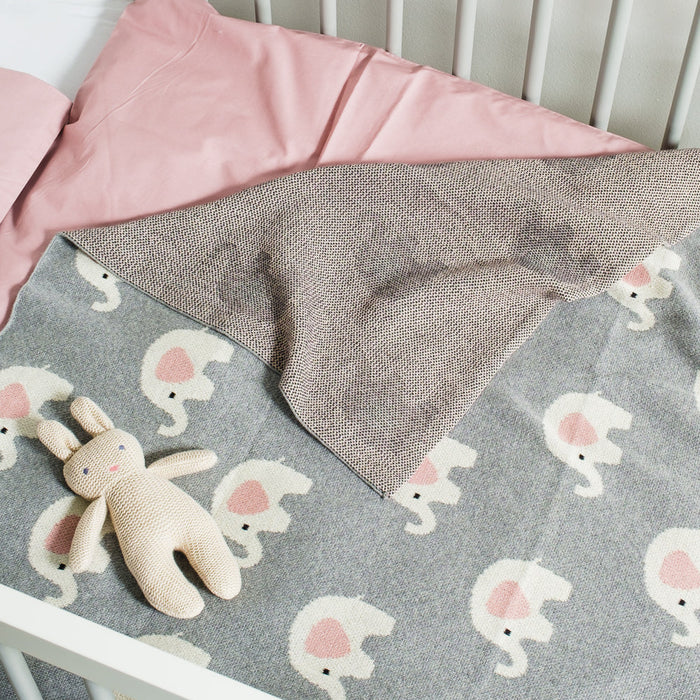 100% Cotton Jacquard Baby Blanket 80x100cm - Ellie Elephant-Blankets-Little Whitehouse