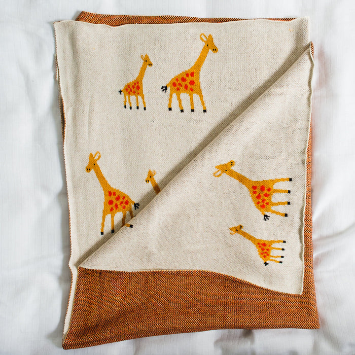 100% Cotton Jacquard Baby Blanket 80x100cm - Giraffes Friends-Blankets-Little Whitehouse