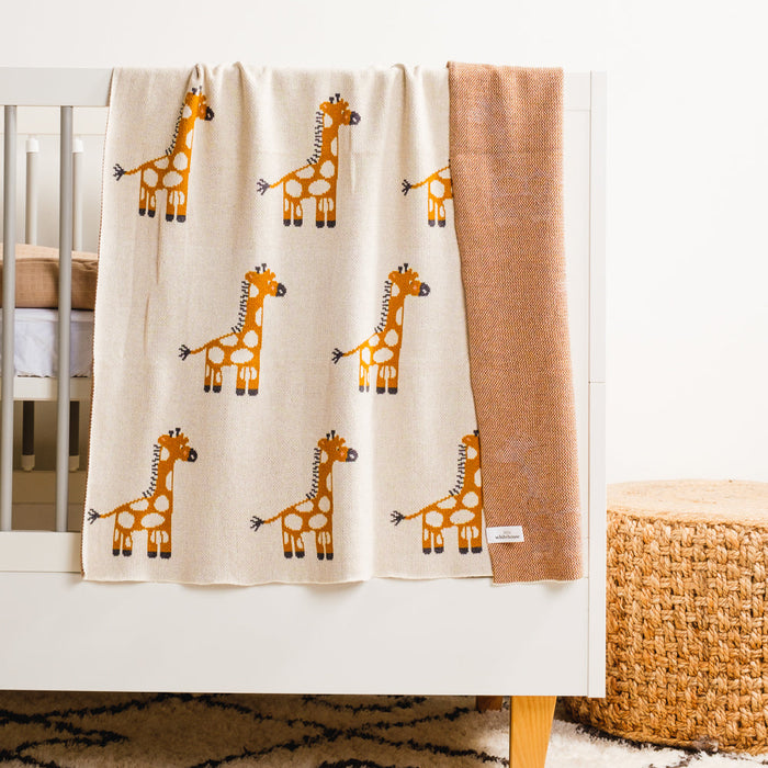 100% Cotton Jacquard Baby Blanket 80x100cm - Golden Giraffe-Blankets-Little Whitehouse