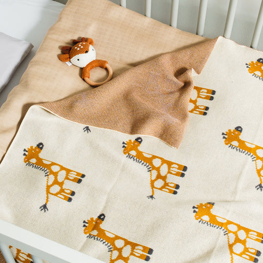 100% Cotton Jacquard Baby Blanket 80x100cm - Golden Giraffe-Blankets-Little Whitehouse