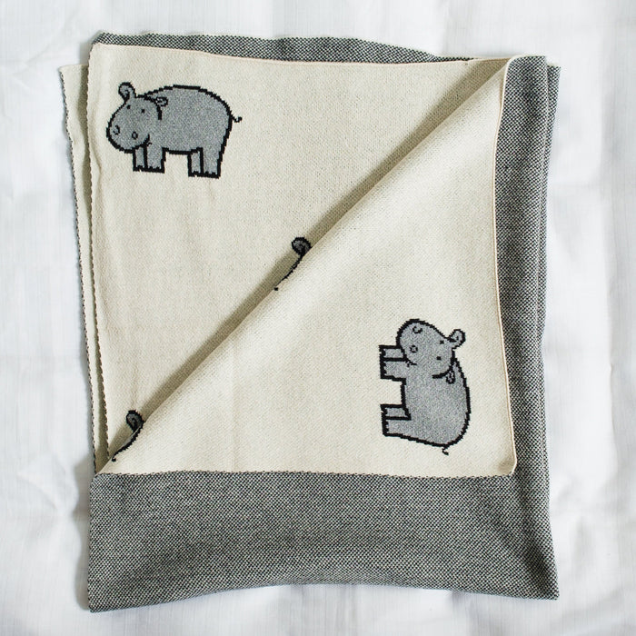 100% Cotton Jacquard Baby Blanket 80x100cm - Happy Hippo-Blankets-Little Whitehouse