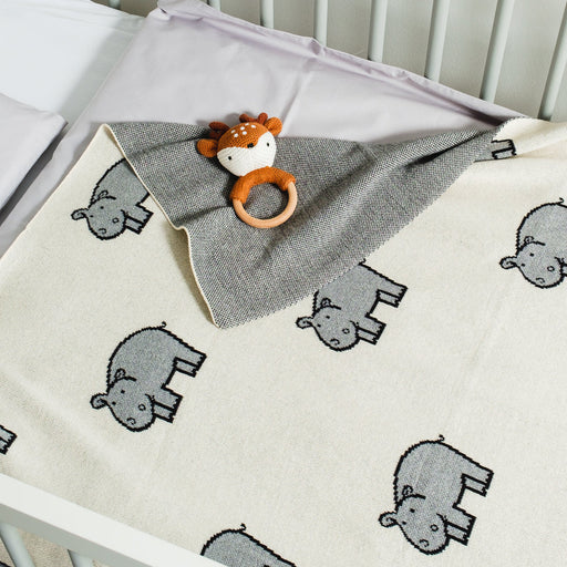 100% Cotton Jacquard Baby Blanket 80x100cm - Happy Hippo-Blankets-Little Whitehouse