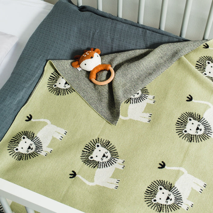 100% Cotton Jacquard Baby Blanket 80x100cm - Leo the Lion-Blankets-Little Whitehouse