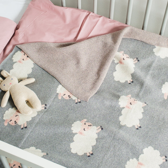 100% Cotton Jacquard Baby Blanket 80x100cm - Little Lamb-Blankets-Little Whitehouse