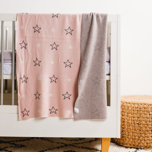 100% Cotton Jacquard Baby Blanket 80x100cm - Pink Stars-Blankets-Little Whitehouse