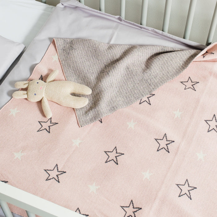 100% Cotton Jacquard Baby Blanket 80x100cm - Pink Stars-Blankets-Little Whitehouse