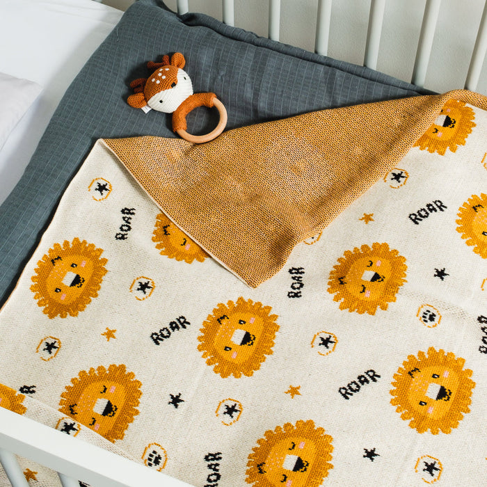 100% Cotton Jacquard Baby Blanket 80x100cm - Roaring Lions-Blankets-Little Whitehouse