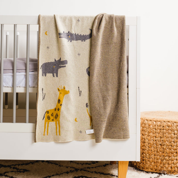 100% Cotton Jacquard Baby Blanket 80x100cm - Safari Animals-Blankets-Little Whitehouse