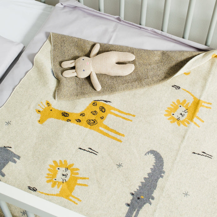 100% Cotton Jacquard Baby Blanket 80x100cm - Safari Animals-Blankets-Little Whitehouse