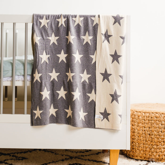 100% Cotton Jacquard Baby Blanket 80x100cm - Starry Nights Reversible-Blankets-Little Whitehouse