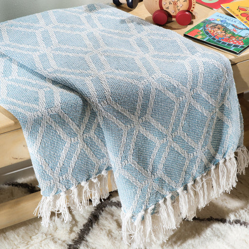 Cotton Bay Honeycomb Throw - Light Blue-Bedding-Little Whitehouse