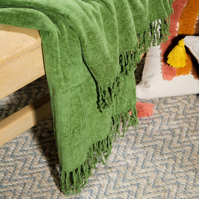 Nest Chenille Throw - Olive Green-Blankets-Little Whitehouse