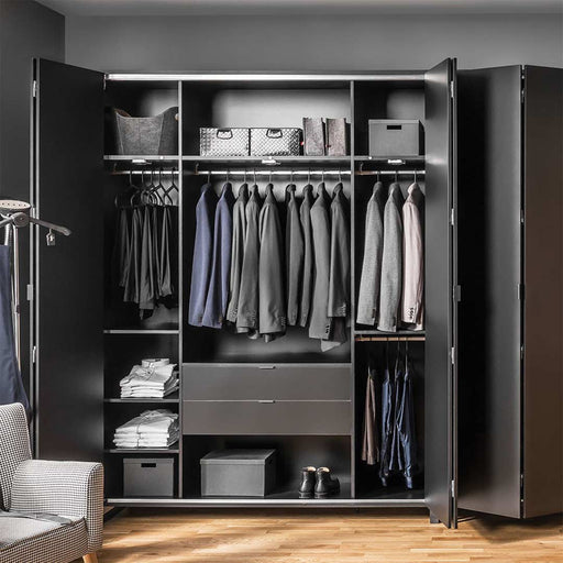 Simple Four-Door Wardrobe - Black