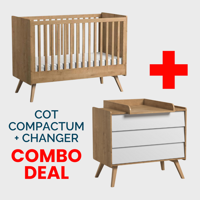 Vintage Cot, Compactum White & Changer Bundle